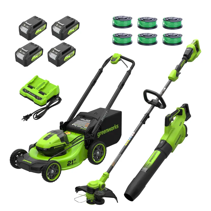 Open-Box 48V 21″ Cordless Push Mower – 3-Piece Kit with Four 4.0Ah High-Power Batteries & Two Dual-Port Chargers