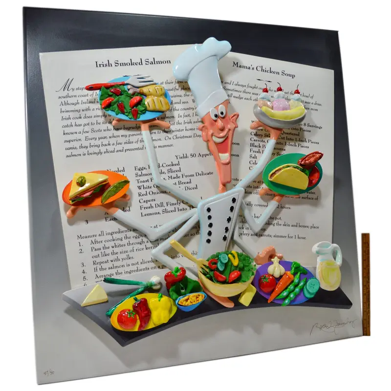 Original 3D Wall Sculpture ‘Chaos of Cook’en’ – Signed Roark Gourley Chef Artwork