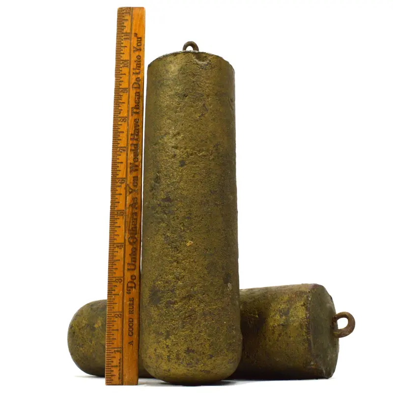 Pair of Antique Cast-Iron Clock Weights – Heavy 10-Inch Cylindrical Counterweights, 30 lbs Total