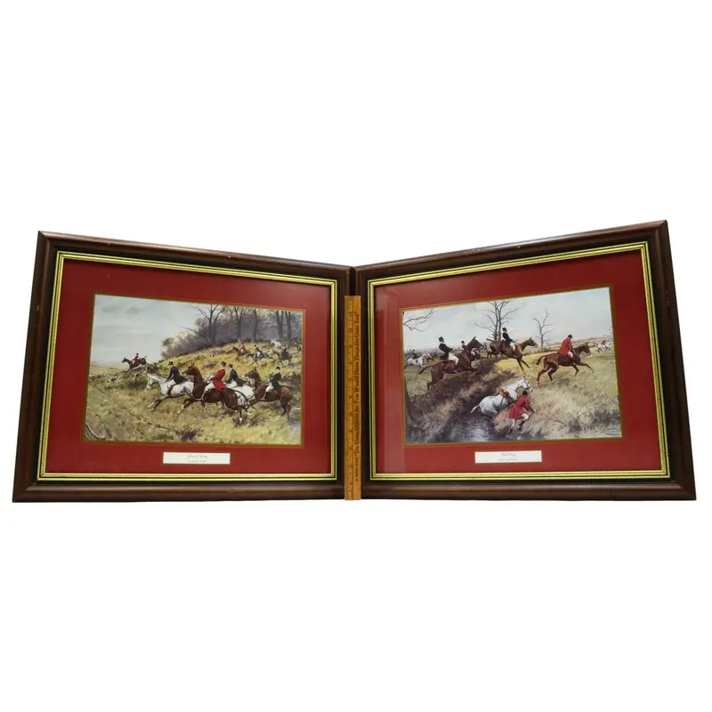 Pair of Framed George Wright Equestrian Prints — ‘Gone Away’ and ‘Full Cry’ Hunt Scenes