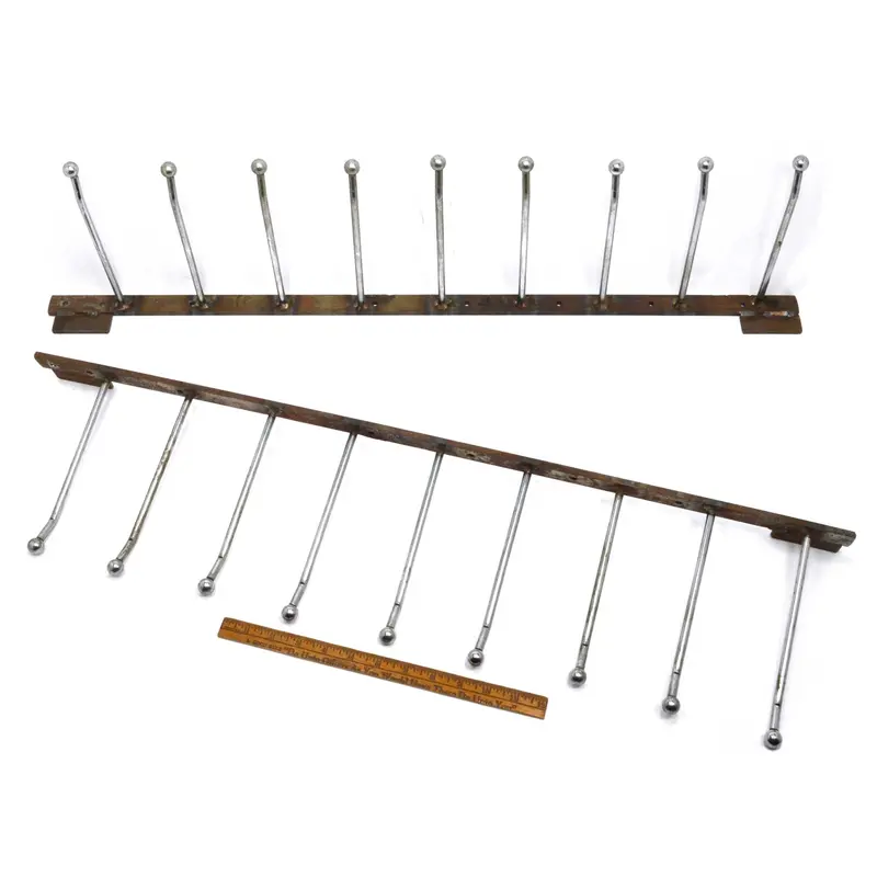 Pair of Heavy-Duty Vintage Steel Wall-Mounted Coat Racks — 9 Hooks Each