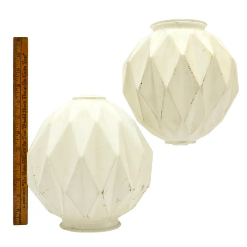 Pair of Salvaged Vintage White Glass Lamp Shades – 8″ Globes with Subtle Deflated Profile