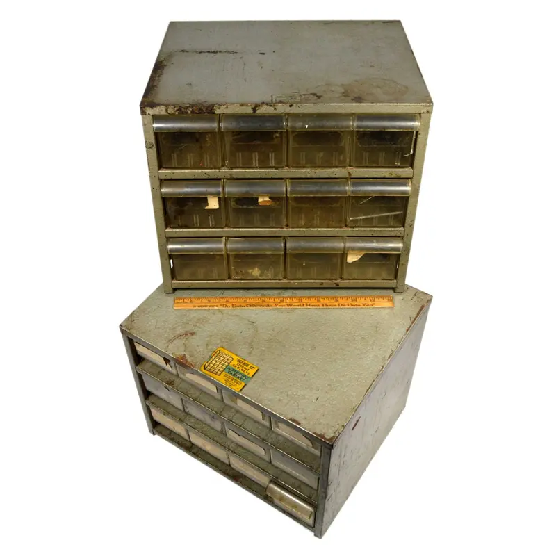 Pair of Vintage Gray Akro-Mils 12-Drawer Storage Bins – 13″ x 11″ x 11″ Each