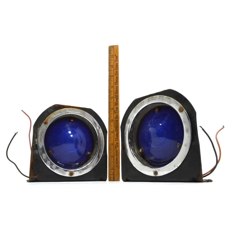 Pair of Vintage Signal-Stat Automotive Lights, No. 3603 with Cobalt Blue Lenses (c.1976)