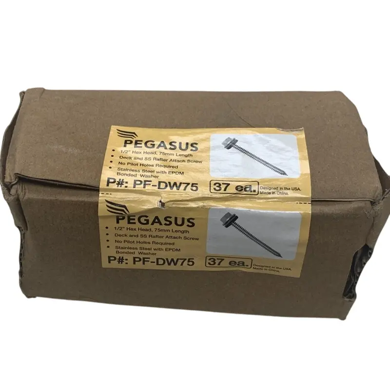 Pegasus PF-DW75 Stainless Steel Rafter Screws – 37-Count Box, ½” × 75mm Hex Head