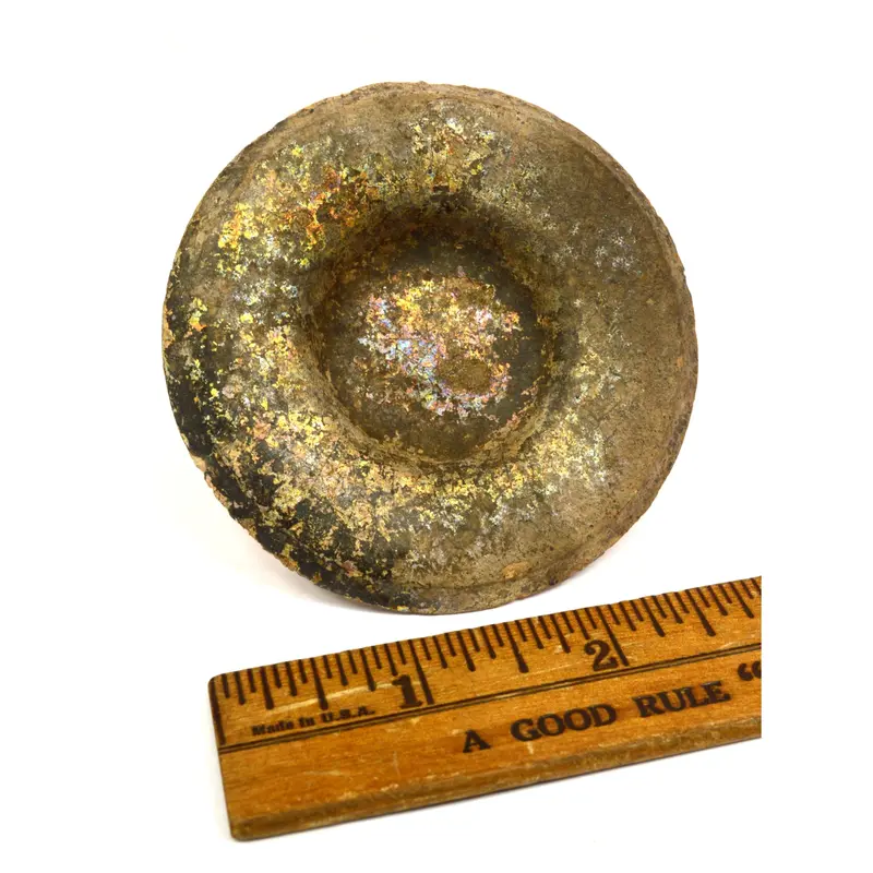 Pre-Columbian Terracotta Vessel Lid with Heavy Iridescence — Ancient Pottery Artifact