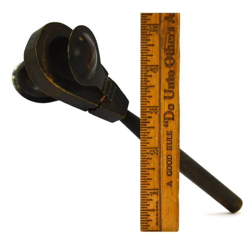 Primitive Antique Wooden Rattle Noisemaker – Steel & Copper Clacker, Handmade Folk Art Style