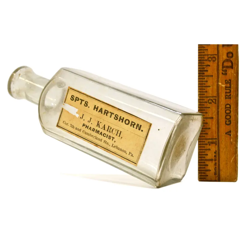 Rare 19th-Century Hartshorn Medicine Bottle by Pharmacist J.J. Karch, Lebanon PA
