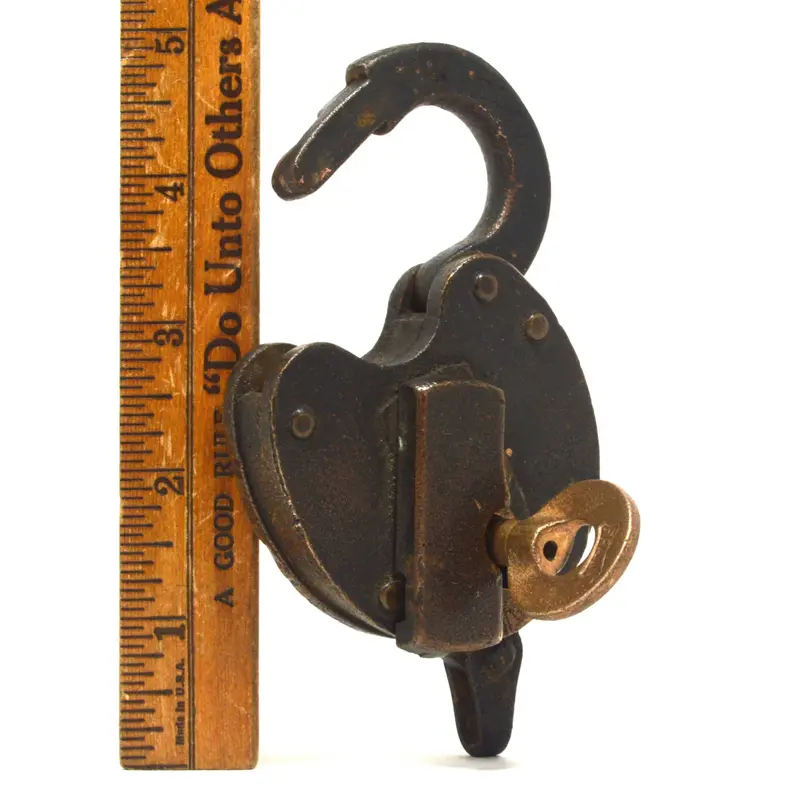 Rare Antique Brass DL&W Padlock by Fraim – Includes Keyhole Cover and Working Key