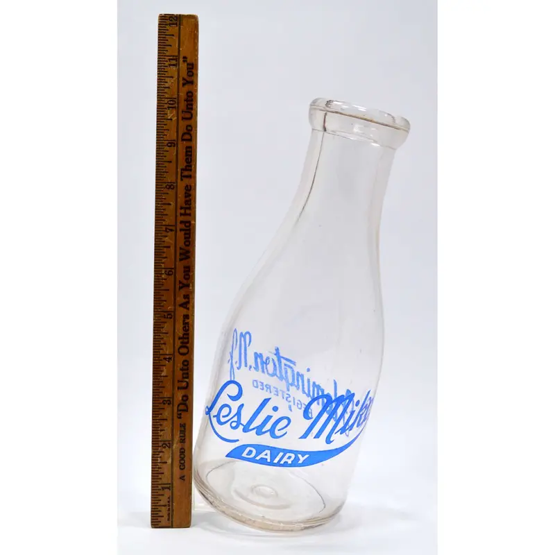 Rare Blue Pyro-Glass New Jersey Milk Bottle: Leslie Mike Dairy, Flemington