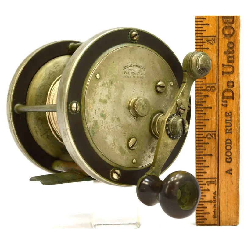 Rare Julius Vom Hofe 1/0 Vintage Fishing Reel – German Silver and Hard Rubber, 3.25 Inches