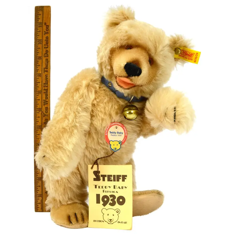 Rare Steiff Teddy Baby Bear Replica – 11-Inch Blonde Mohair, #0176/29, with Collar and Bell