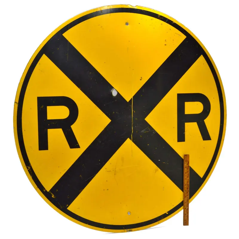 Rare Vintage Railroad Crossing Sign – 36″ Steel Road Marker with “RR” Symbol, Authentic Traffic Sign
