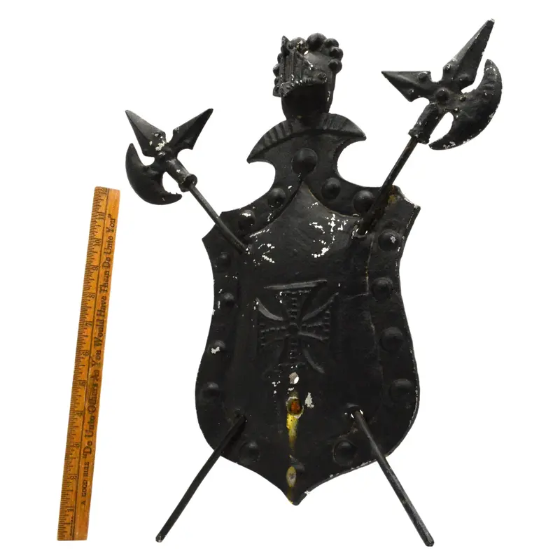 Retro Aluminum Wall Plaque – Heraldic Coat of Arms Featuring Crossed Medieval Battle Axes