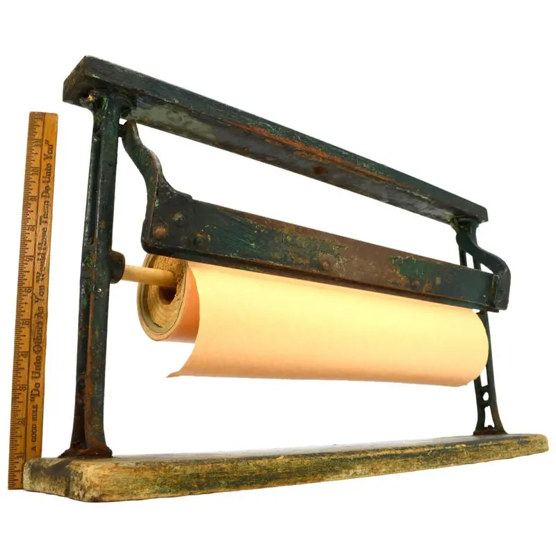 Retro Butcher Paper Dispenser with Cutter — 15″ Roll Holder, Patinated Green Finish