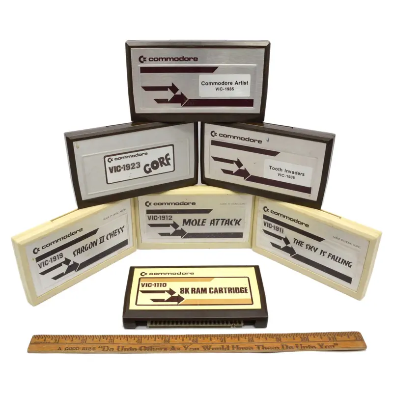 Retro Commodore 64 Game Cartridge Bundle – 7 Classic Titles Including Tooth Invaders & GORF