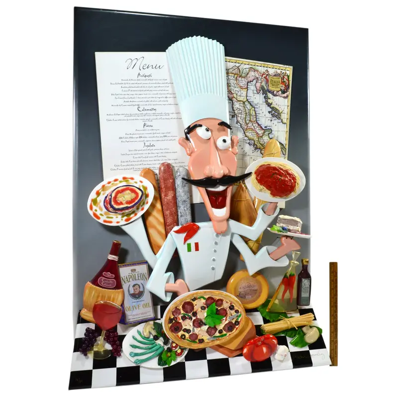Roark Gourley ‘Italian Chef’ Sculpture – Handcrafted 3D Wall Art for Restaurant Spaces
