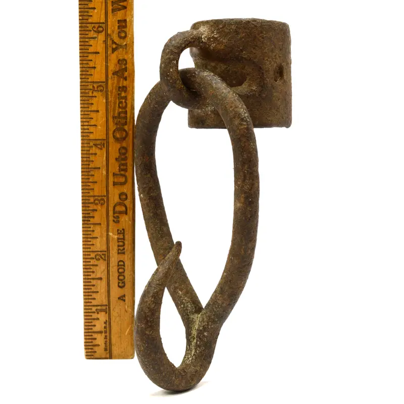 Salvaged Antique Cast Iron Pole-Top Hook – Farm or Barn Hanging Hardware with Rod Topper Design