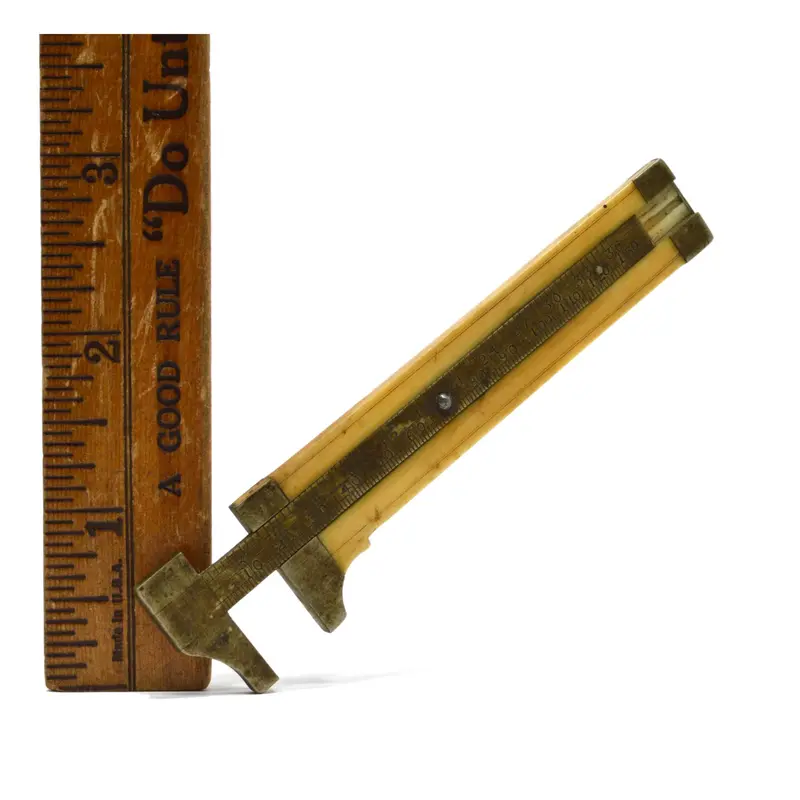 Scovill Manufacturing Co. Button Caliper – 3.5″ Antique Measuring Tool in Bone & German Silver