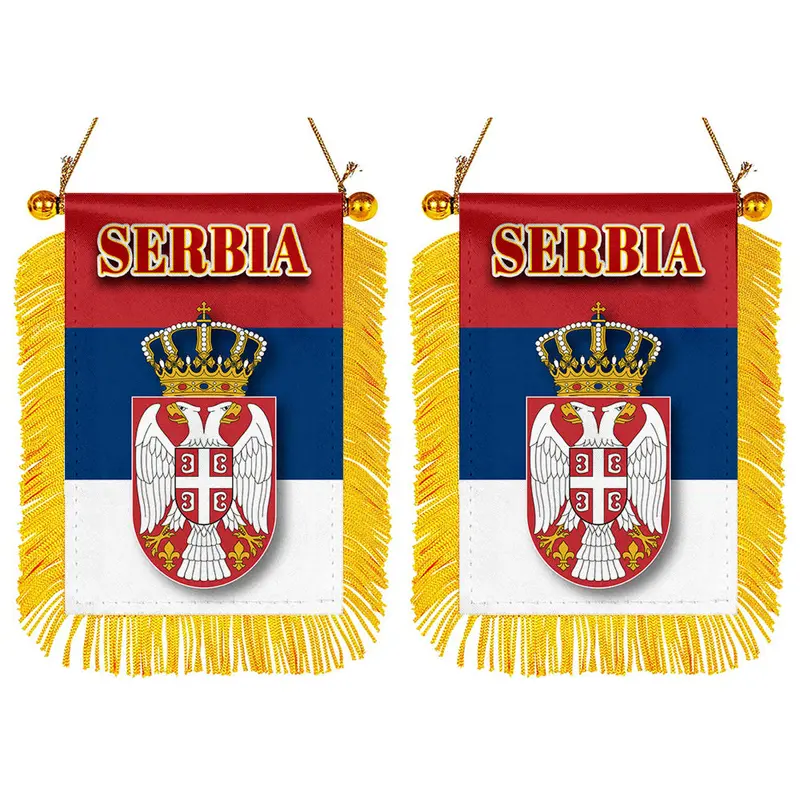 Serbia Mini Car Mirror Flag Decal Set – 2-Piece Rearview Mirror Banner