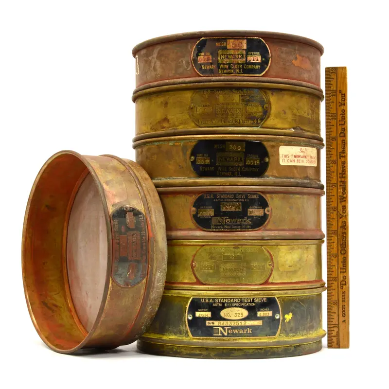 Seven-Unit Set of U.S.A. Standard Testing Sieves – Newark Wire Cloth Co. Calibration Tools