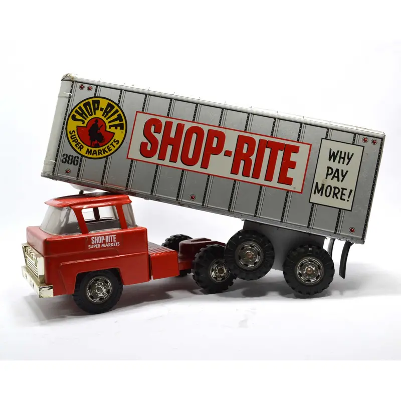 Shop-Rite Pressed Steel Tractor-Trailer Toy — Vintage Grocery Store Semi with Box