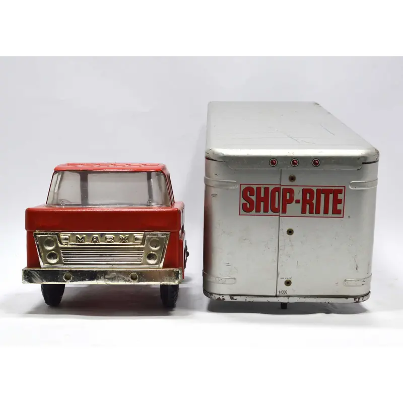 Shop-Rite Pressed Steel Tractor-Trailer Toy — Vintage Grocery Store Semi with Box