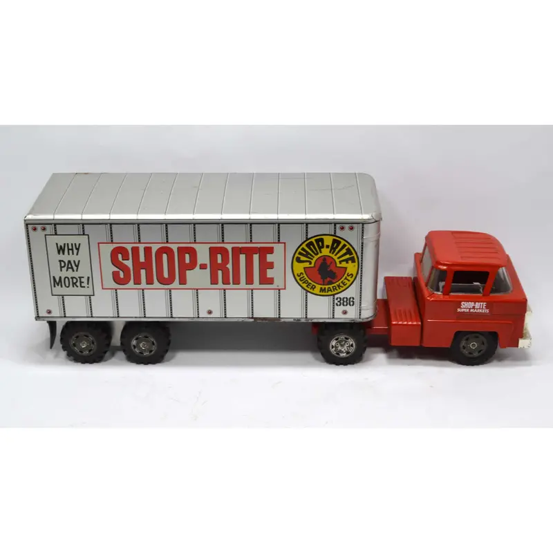 Shop-Rite Pressed Steel Tractor-Trailer Toy — Vintage Grocery Store Semi with Box