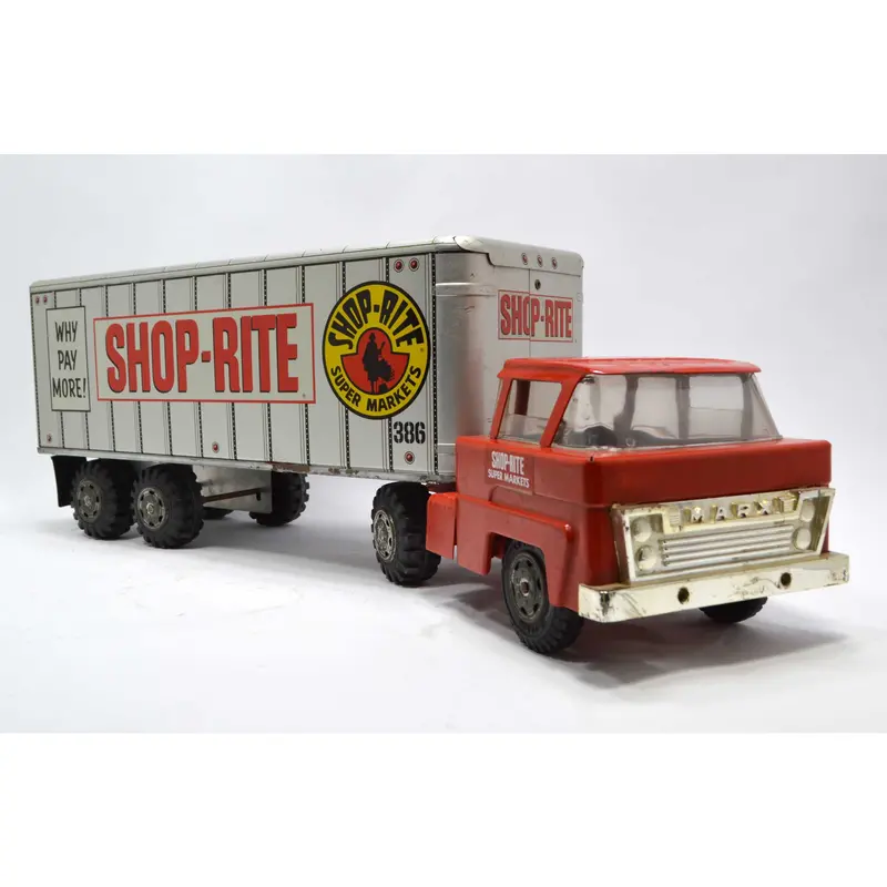 Shop-Rite Pressed Steel Tractor-Trailer Toy — Vintage Grocery Store Semi with Box