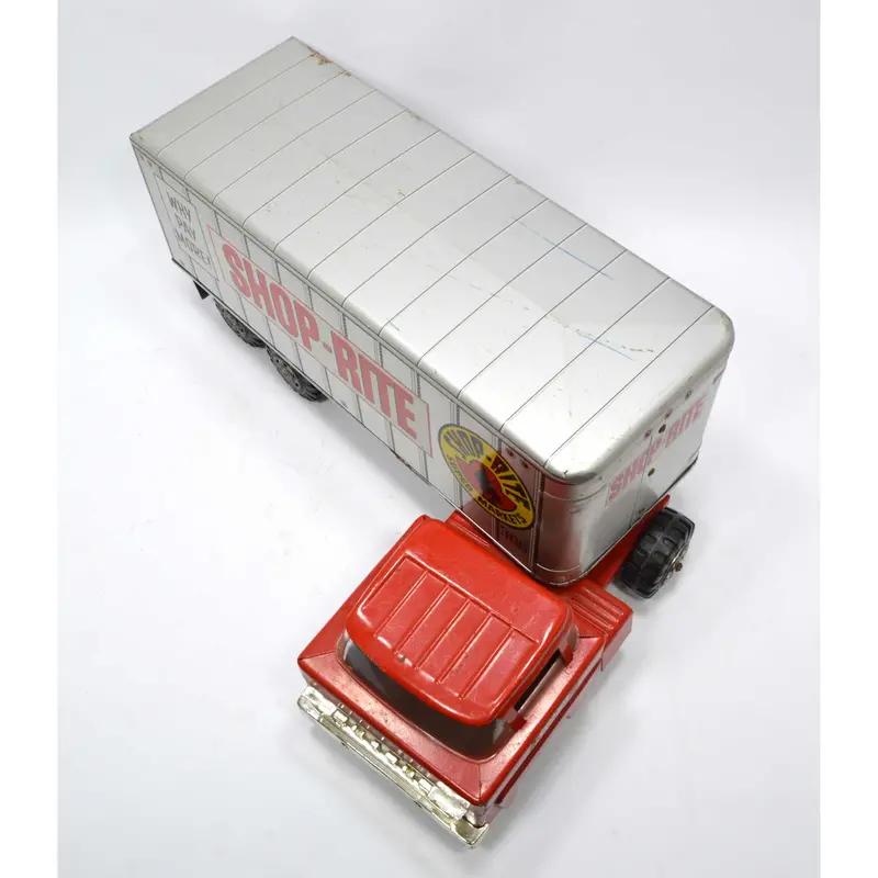 Shop-Rite Pressed Steel Tractor-Trailer Toy — Vintage Grocery Store Semi with Box