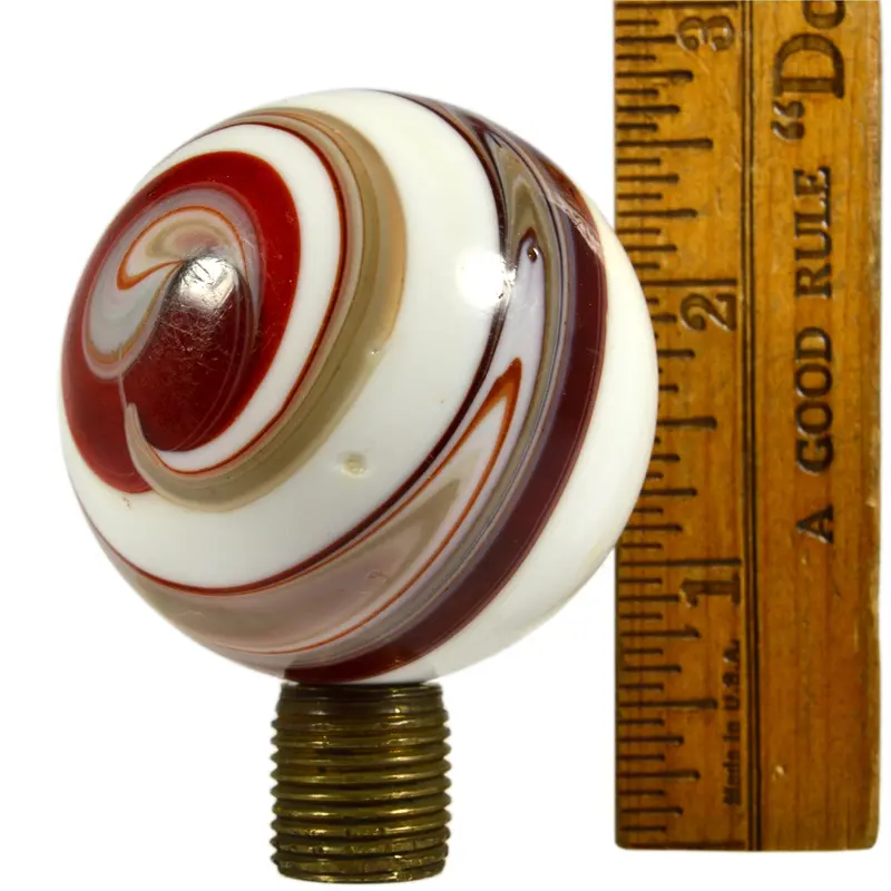 Slag Glass Marble Shift Knob – 2″ Spiral ‘9’ Design in Red/White/Tan, Includes Mounting Adapter