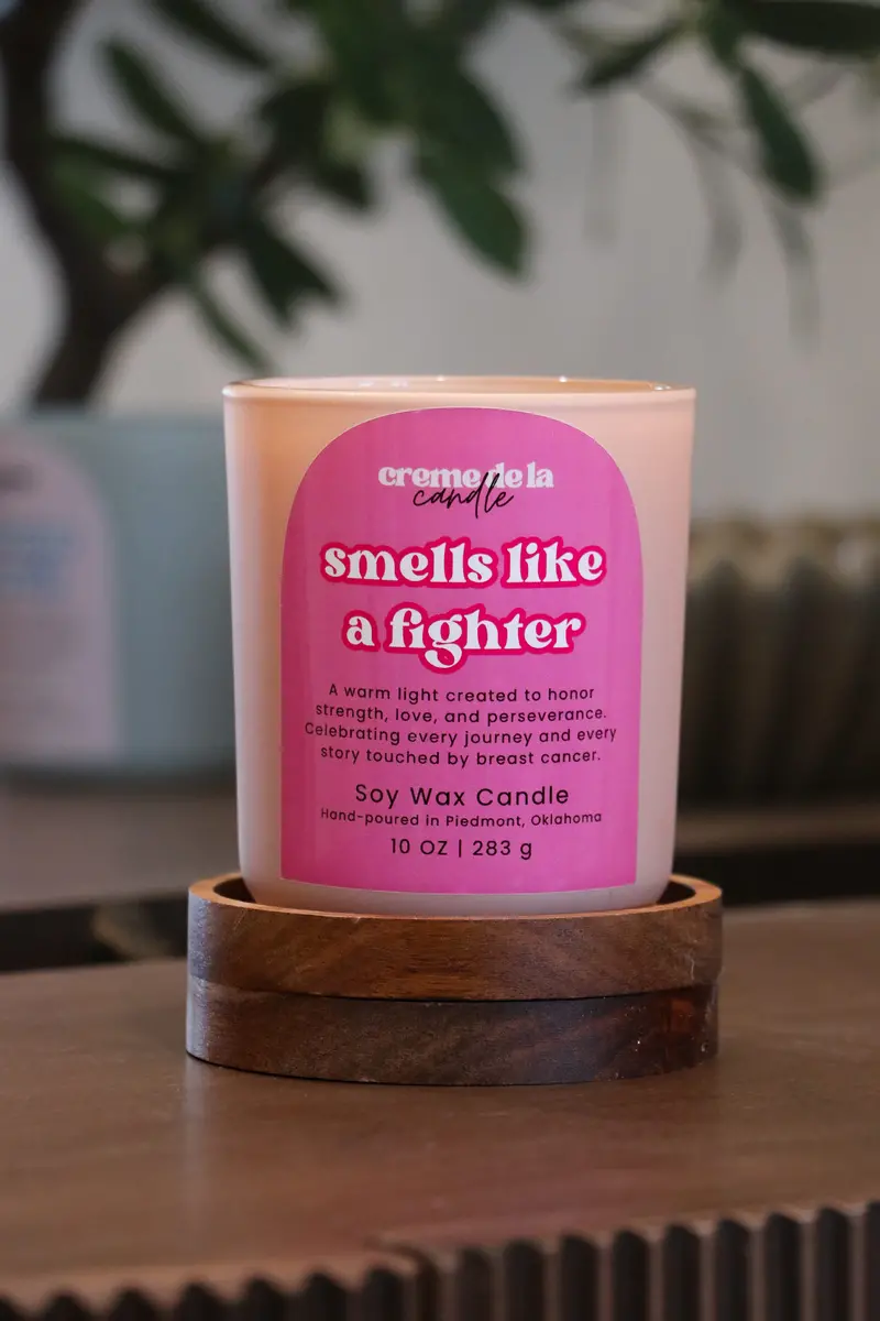 ‘Smells Like a Fighter’ Breast Cancer Awareness Candle – 12 oz Supportive Scent for a Cause