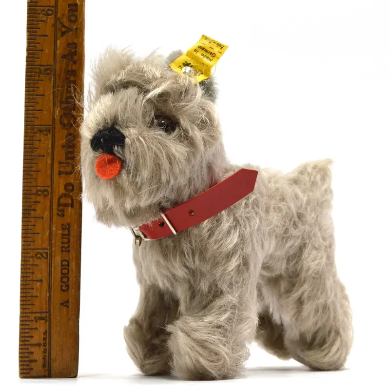 Steiff Tessie Schnauzer Doll — 5-Inch Gray Plush with Red Collar and Ear Tag #320/14