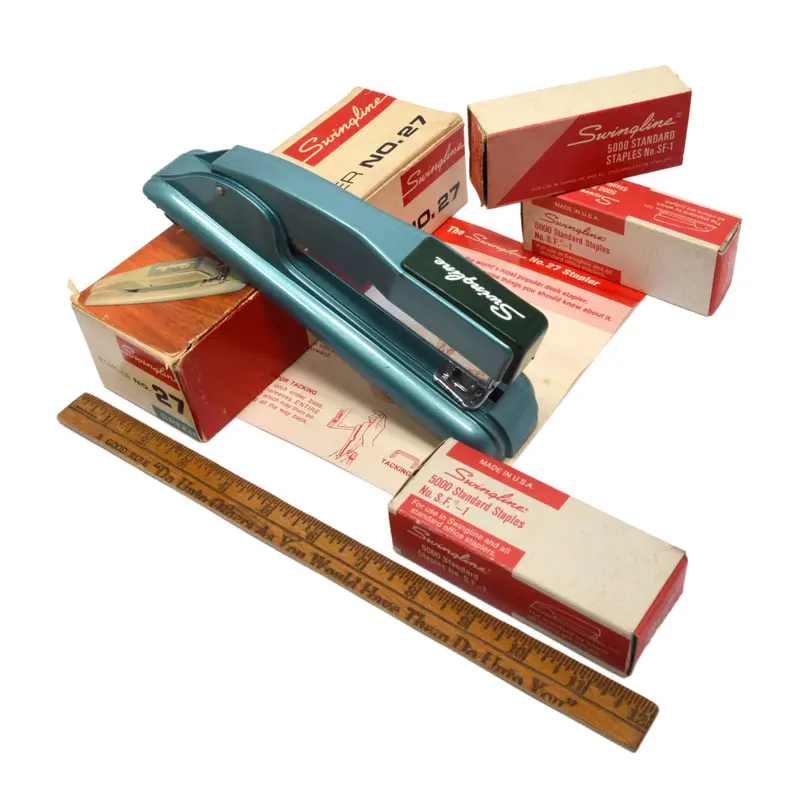 Swingline No. 27 Blue-Green Desk Stapler — Complete with Staples and Box
