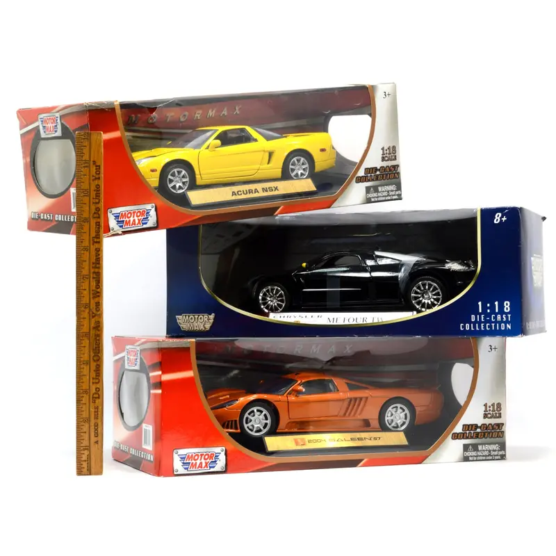 Three 1:18 Motor Max Supercar Models – Acura NSX, Me Four Twelve, and Saleen S7