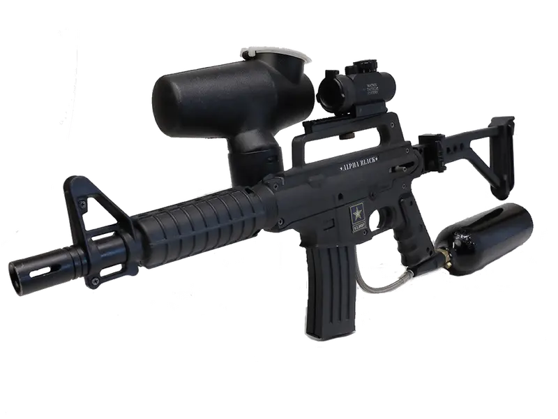Tippmann M16 Alpha Black Tactical Paintball Marker – CO2-Powered with Cyclone Feed & Matrix Scope