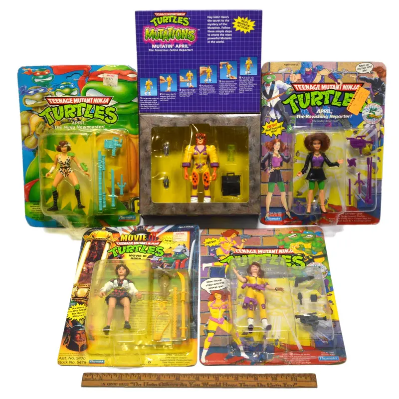 TMNT April O’Neil Action Figures – Mint on Card, Lot of 5, Teenage Mutant Ninja Turtles Collectibles