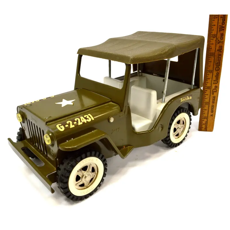 Tonka Army Jeep Truck No. G-2-2431 — 1960s Pressed Steel Model with Plastic Roof