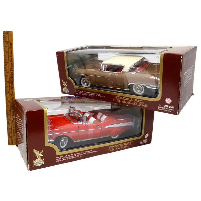 Two 1:18 Road Legends Diecast Cars – Chevrolet Bel Air and Cadillac Eldorado