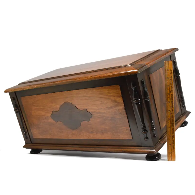 Two-Tone Wooden Radio Cabinet – Vintage Standalone Shell with Flip-Down Front and Footed Base
