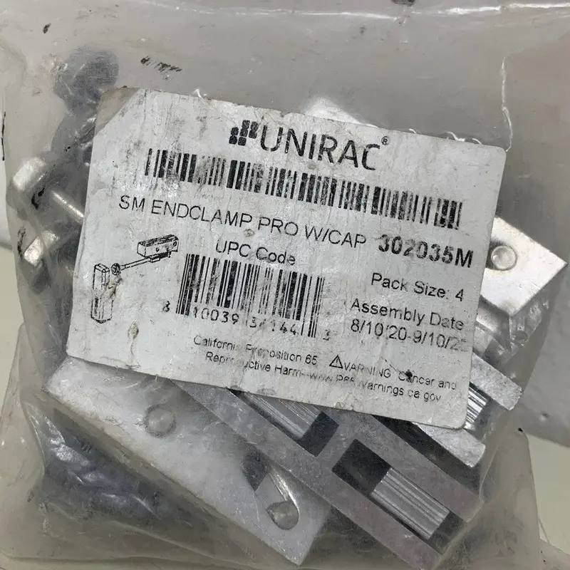 Unirac SM Endclamp Pro w/ Cap – Solar Panel End Clamps (Model 302035M), 4 Units, Sealed Packaging