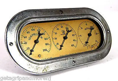 US Gauge Co. Vintage Oil Pressure & Vacuum Cluster – Steampunk-Style Analog Instrument Panel