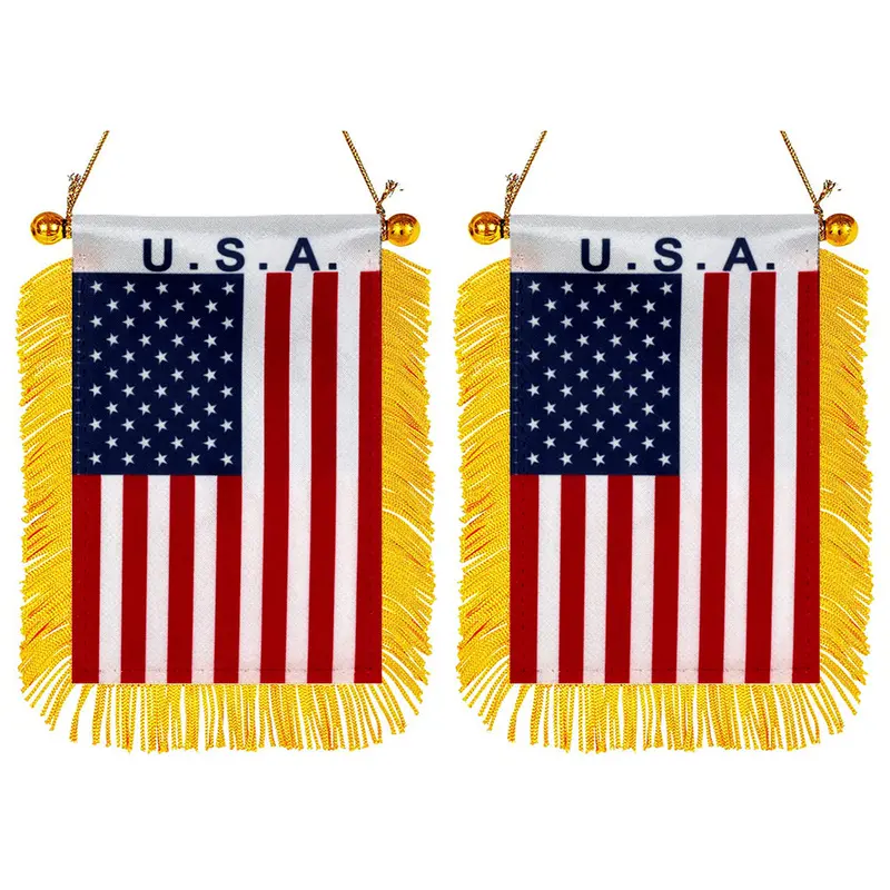 USA American Mini Car Rearview Mirror Flag Banner – 2-Pack