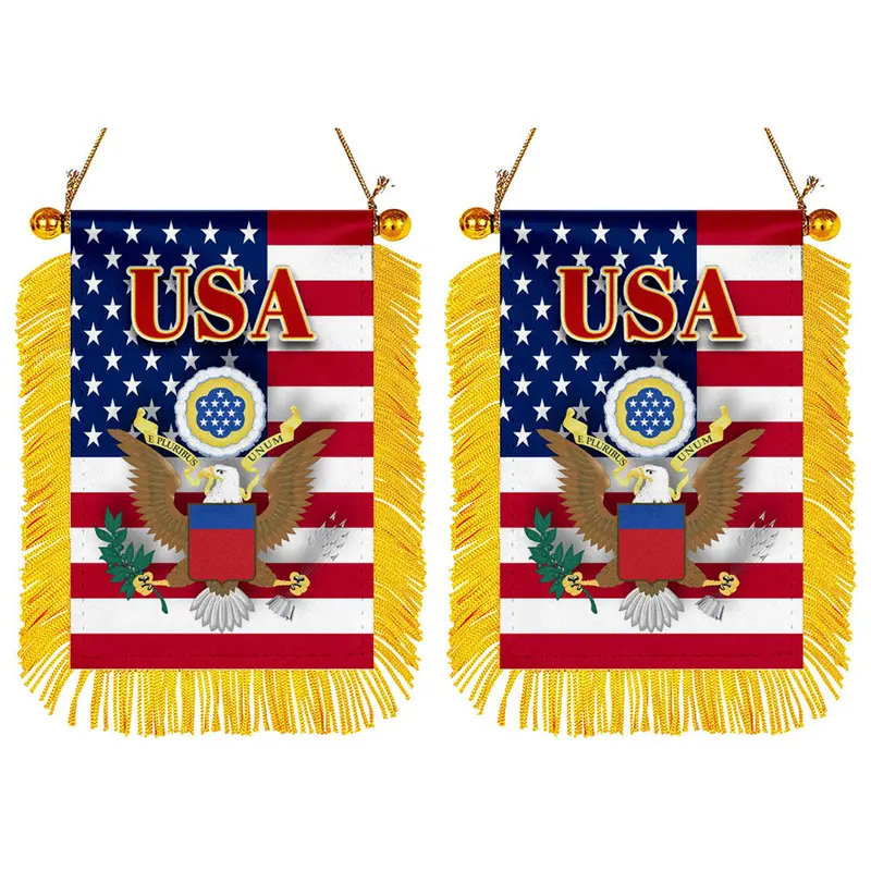 USA Mini Car Mirror Flag Decal Set – 2-Piece Rearview Mirror Banner