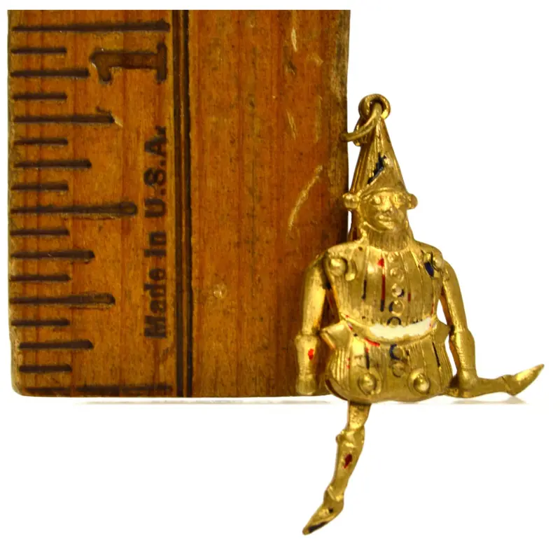 Victorian-Era Court Jester Charm — Articulated Gold-Gilt Bracelet Pendant