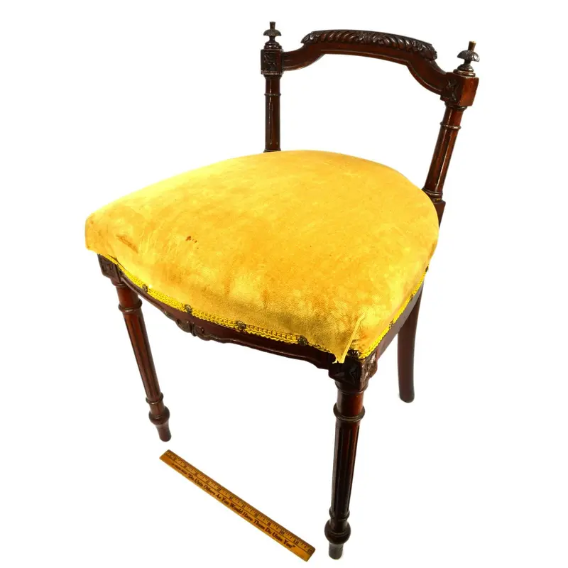 Victorian-Era Low-Back Vanity Chair — Ornately Carved Hardwood Piano Stool