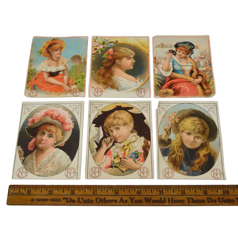Victorian Trade Card Lot — Six ‘New Haven Nails’ Cards Featuring Portraits