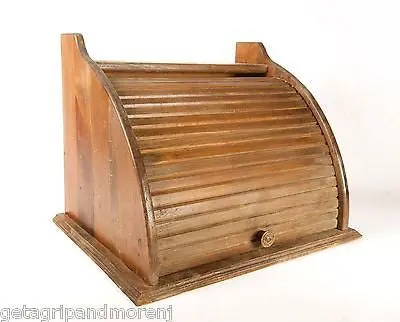 Vintage 1970s Pine Roll-Top Bread Box – Rustic Wooden Kitchen Storage
