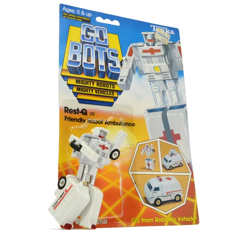 Vintage 1983 Tonka GoBots Rest-Q #26 Ambulance Robot with Original Cardback