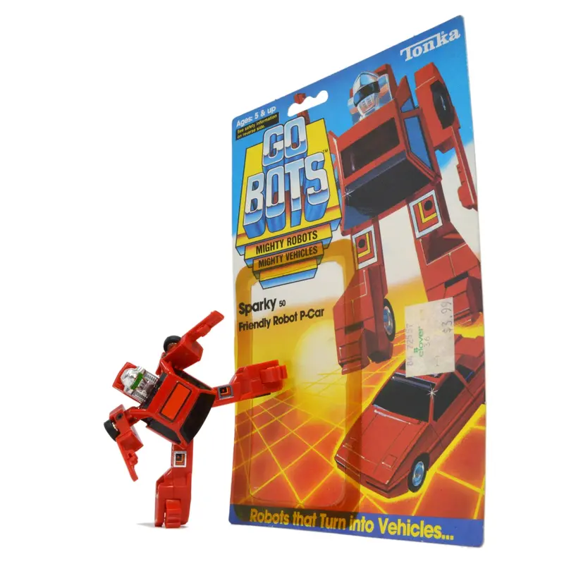 Vintage 1983 Tonka GoBots Sparky #50 Red Porsche-Style Robot with Original Cardback